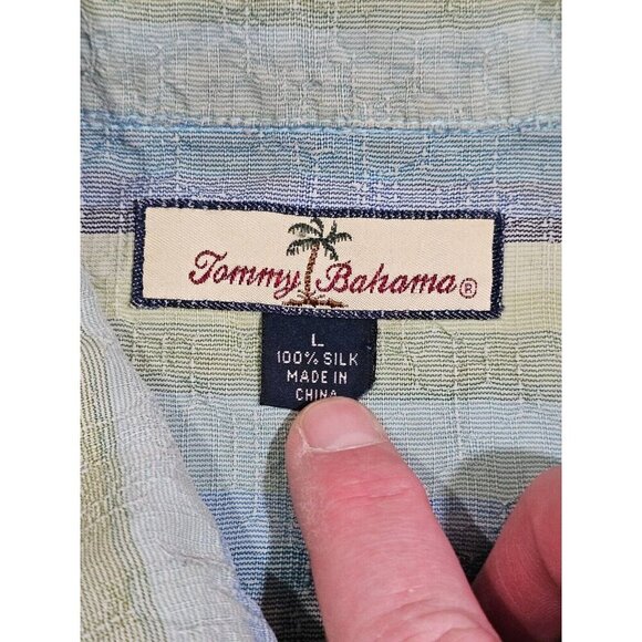 Tommy Bahama Large Silk Striped Button Down Camp Shirt Old Money Coastal Resort - Picture 4 of 7
